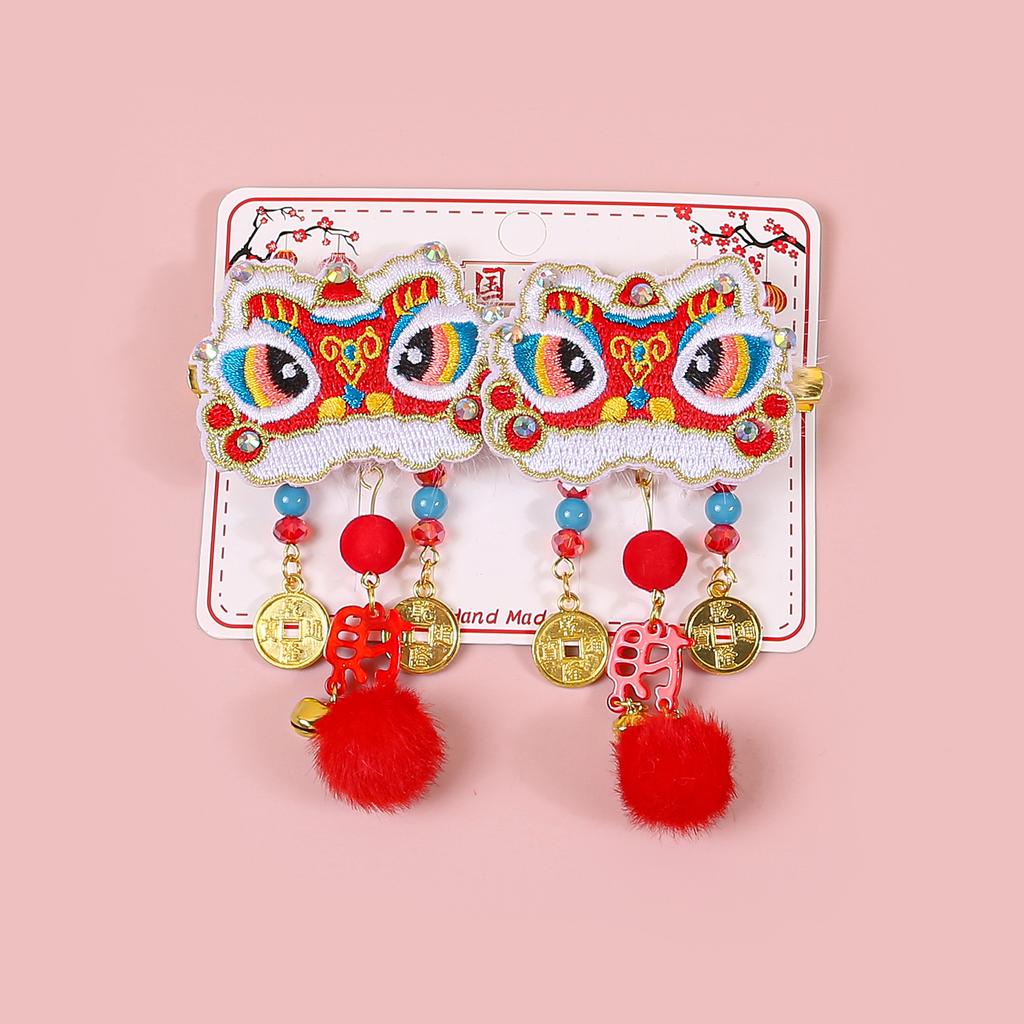 2pcs Chinese New Year Decorations Hair Clips Children Kids Tassel Bows Clips Barrettes Girls Children Party Hair Accessories