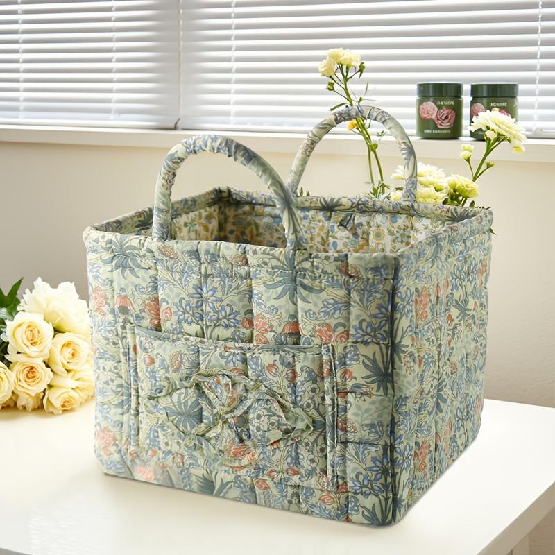 Floral Fabric Storage Bins with Handles, Multi-compartment Organizer for Clothes & Accessories, Bedroom Bathroom Use
