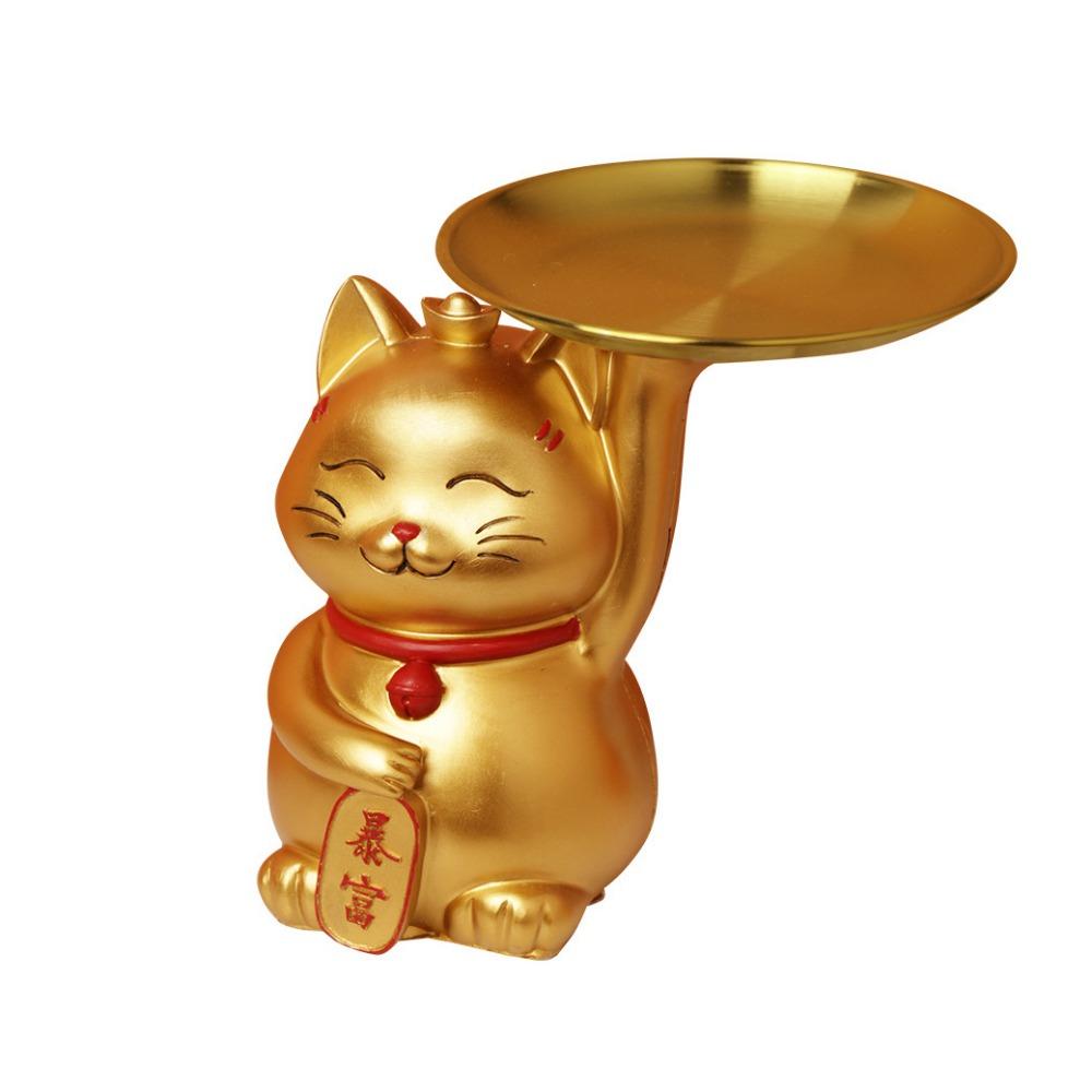 Handicraft Cat Statue Large capacity Resin Storage Rack Multi-purpose Lucky Cat Ornaments Office золотой
