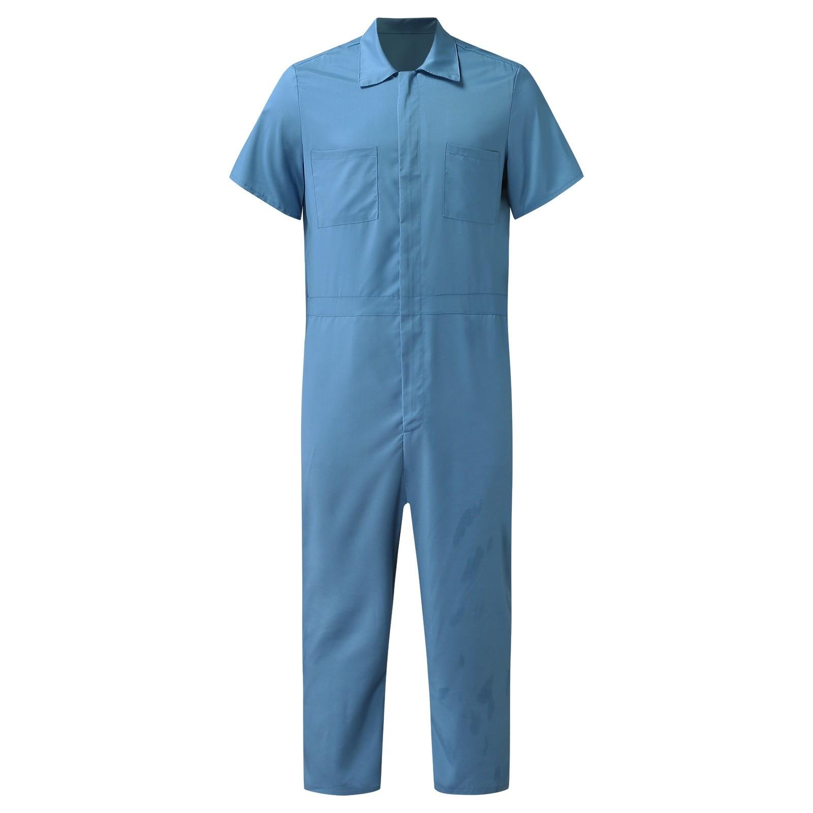 

Men Summer Lightweight Jumpsuit Comfortable Lapel Solid Jumpsuits Casual Short Sleeve Pants Cool Breathable Jumpsuits XXXL синій