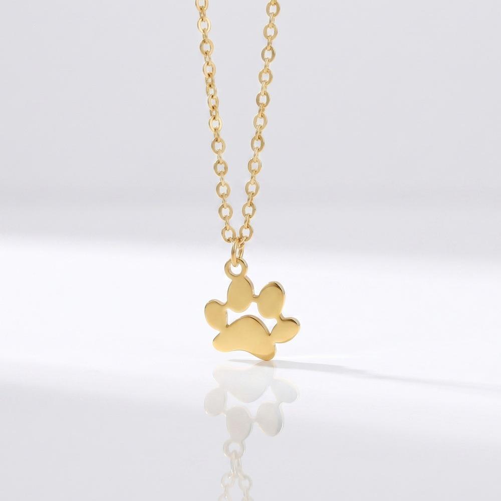 Adorable Cartoon Cat Paw Print Pendant Necklace - Stainless Steel Collarbone Jewelry for Women