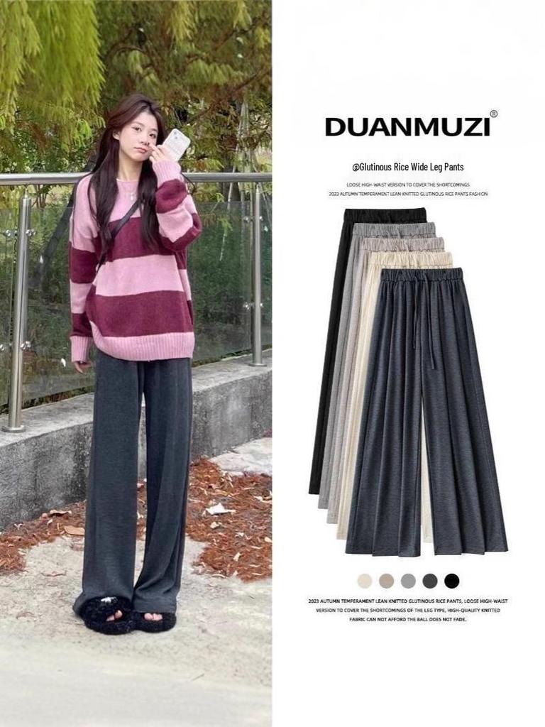 Plus Size Women's Gray High Waist Wide-Leg Pants - Spring/Summer Casual Draped Trousers