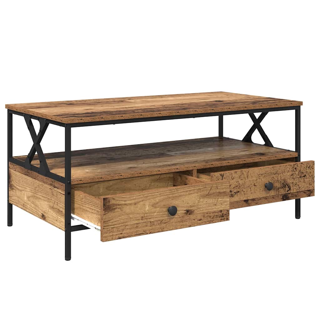Coffee Table with Drawer Reclaimed Wood Look 100 x 51 x 45 cm Engineered Wood