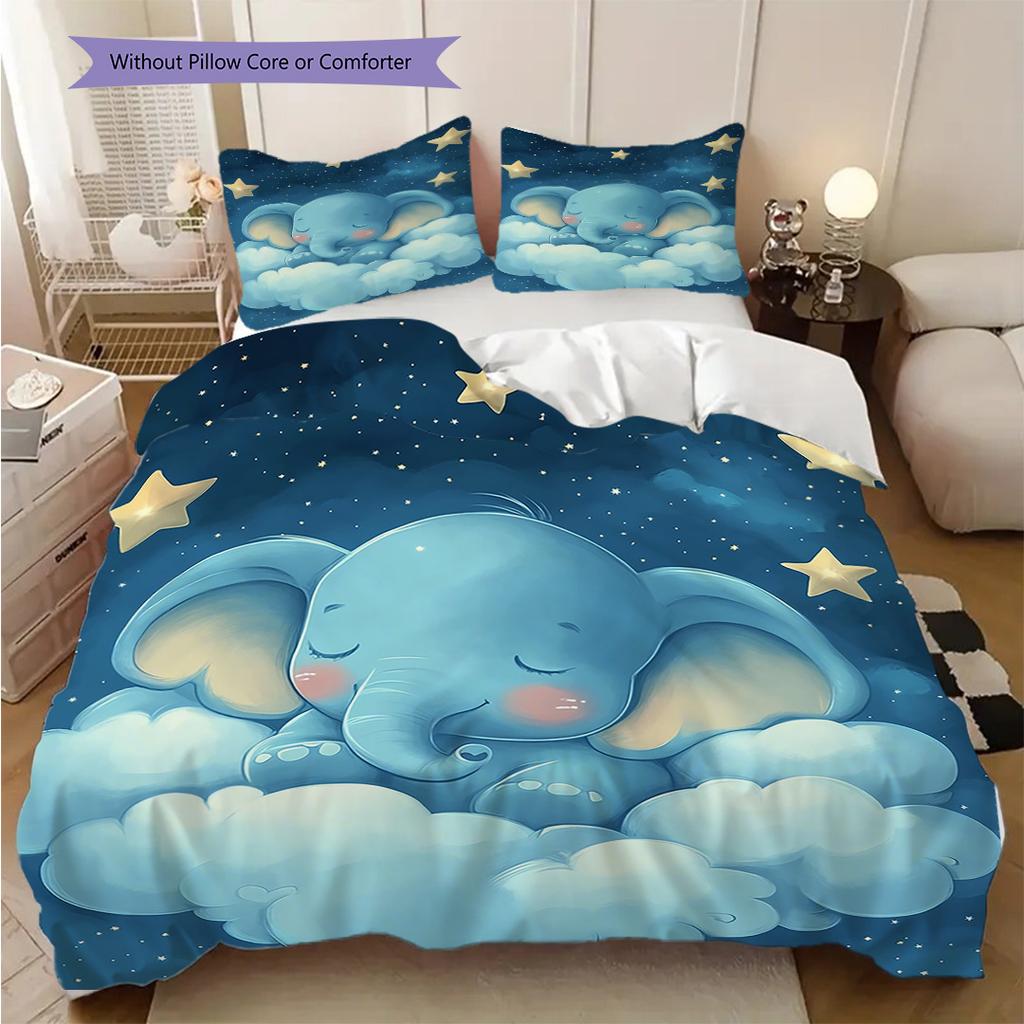 Elephant Pattern Bedding Quilt Set Quilt Cover Pillowcase Home Decoration Birthday Gift (1 * Duvet Cover + 2 * Pillowcase, Without Core)