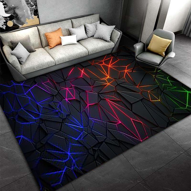 Geometric Pattern Carpet with Multicolor Neon Lines, Modern Style. Suitable for use as an anti-slip for living room bedroom sofas