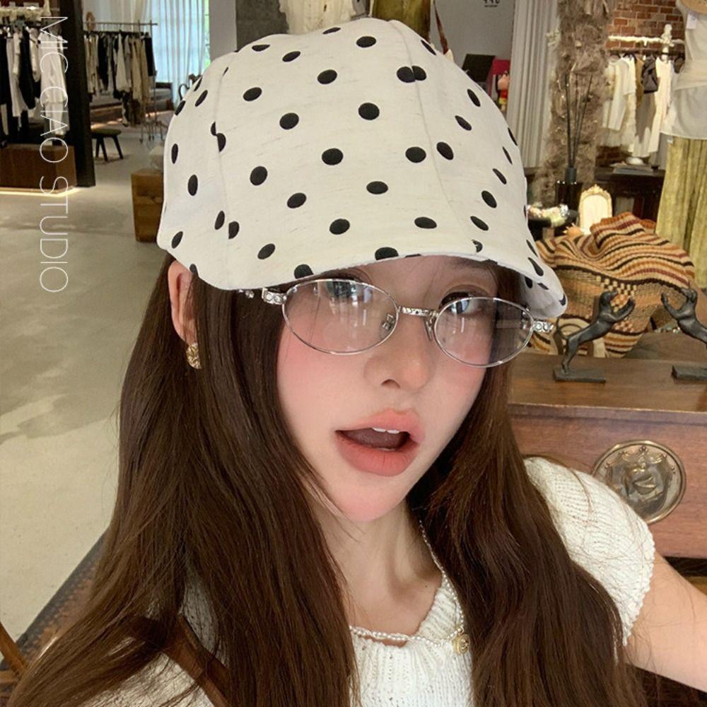 Y2k Forward Cap Thin Newsboy Cap Personality Polka Dot Beret  Outdoor