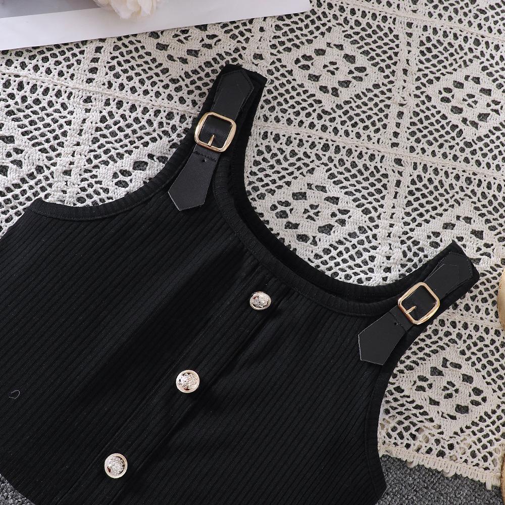 Çocuk Etekleri Çocuk Giyim 8-12Y Kız Çocuk İlkbahar-yaz Yeni Örme Halter Pilili Etek Moda Takım