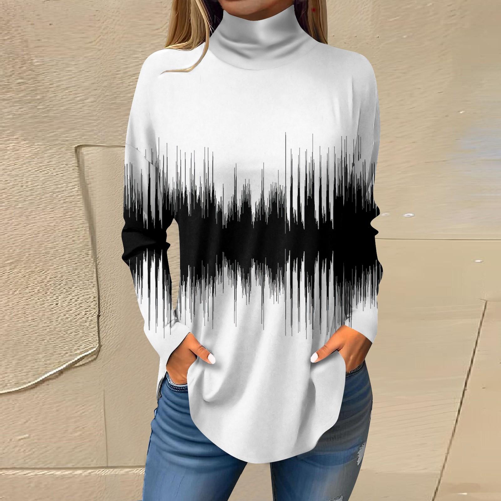 

Женская модная повседневная футболка с длинным рукавом с высоким воротом и принтом, пуловер, топ XXXL чёрный