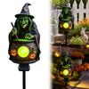 Halloween Yard Solar Stake Light Witch Cauldron Pumpkin Resin Garden Lantern Dusk to Dawn Auto On Off Path Decor