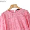 ZANZEA Blusa casual da donna con ricami in pizzo patchwork a maniche 3/4