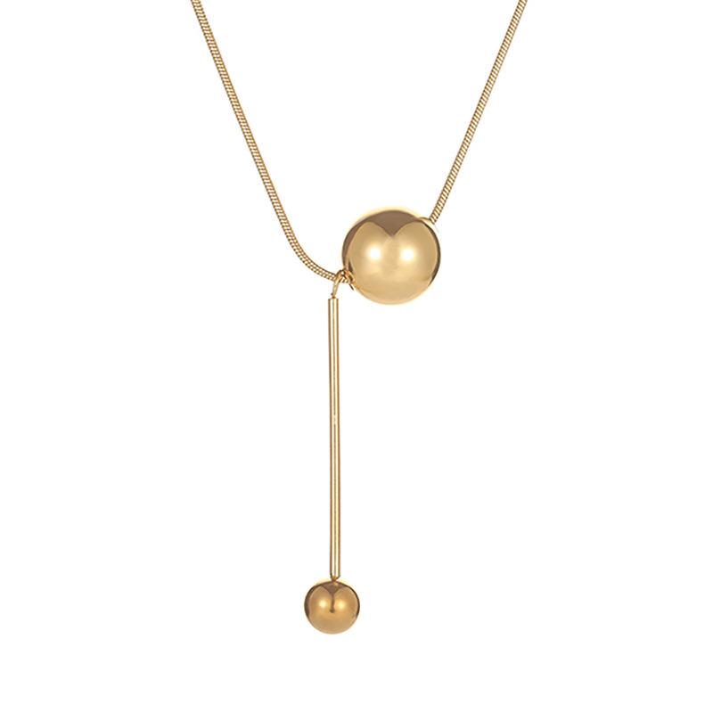 Classic Design Double Golden Round Bead Pendant Necklace Women's Fashion Titanium Steel Bead Choker Luxury Party Jewelry Gift