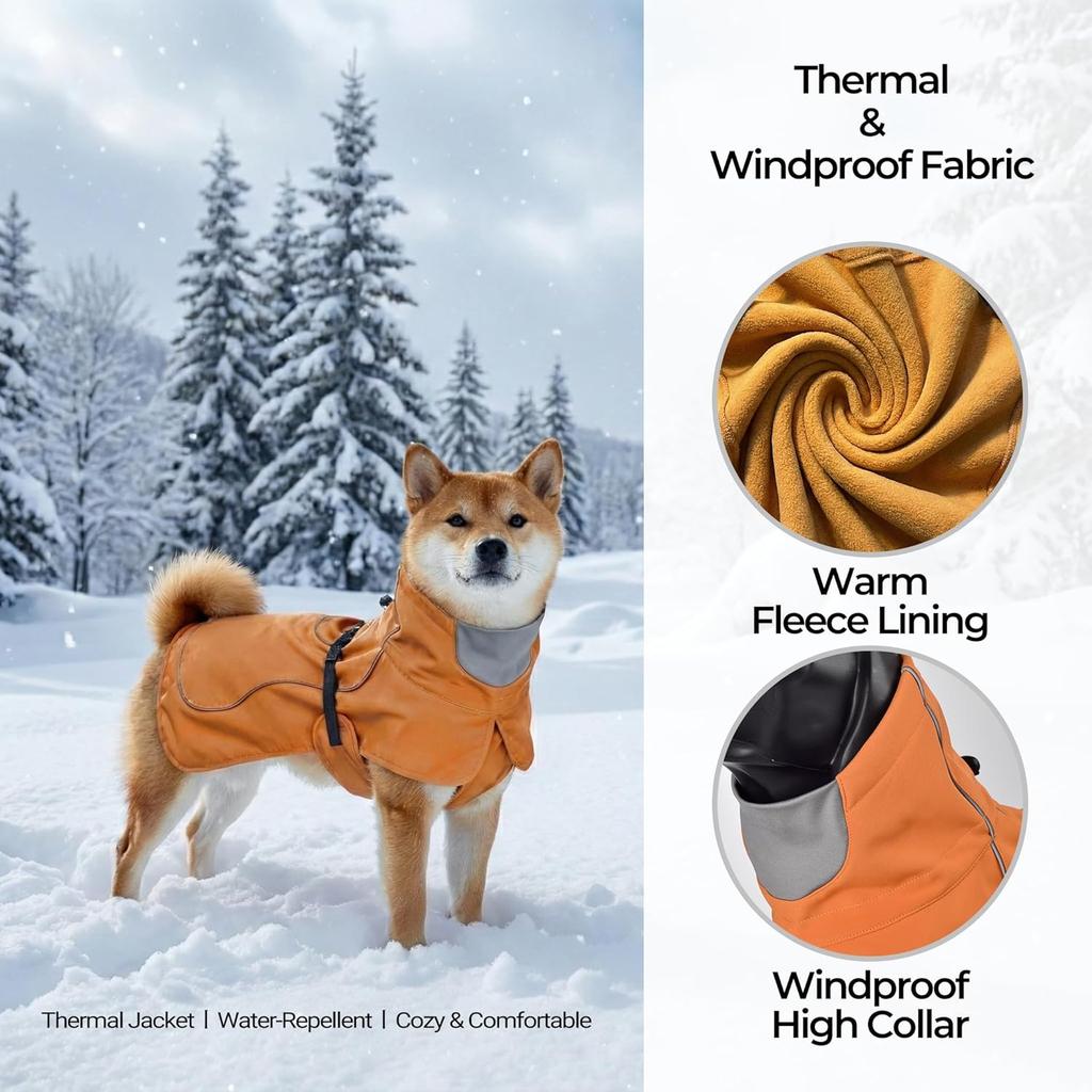 Softshell Dog Coat for Winter Walks and Hiking, Windproof and Water-Repellent Jacket with Harness Opening and Reflective Strips, Ideal Stocking