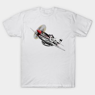Asian Size Men Print T-shirt P-51 Mustang Wwii Warbird Cartoon No-Cut Heat Transfer Print Cotton Tshirt