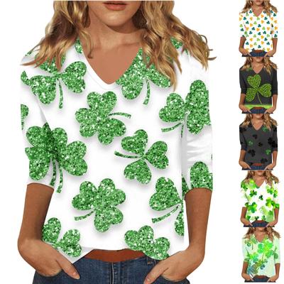 Women’s Fashion Everyday Everything Casual V-neck Seven-point Sleeve Printed T-shirt Top
