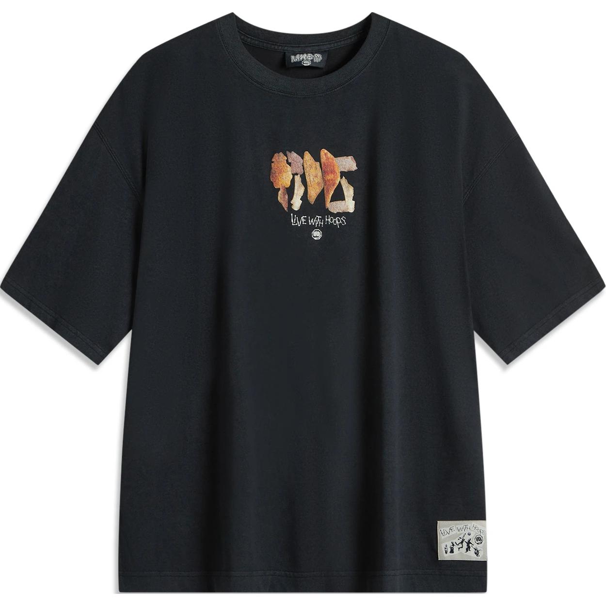 

Li-Ning Удобная дышащая футболка с коротким рукавом и принтом букв Мужские топы Черный AHSU905-1 L