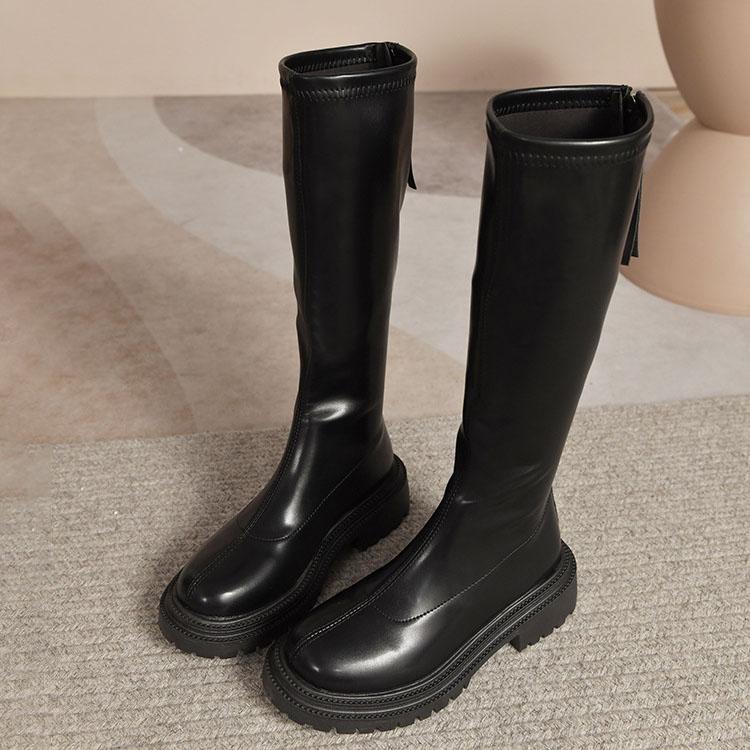 Long Boots Women's Boots High-top Knight Boots Autumn and Winter Round Head Rear Zipper Solid Color Boots