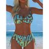 New Sexy European and American Bikini Print Lace-up Halter Swimsuit Women