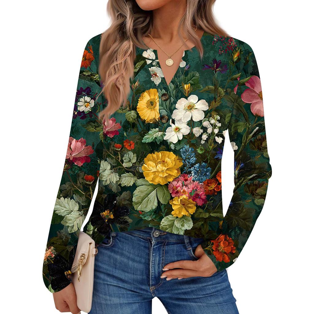 Women's Printed Long Sleeve Shirts Elegant Casual Tops Trendy Shirts Tops