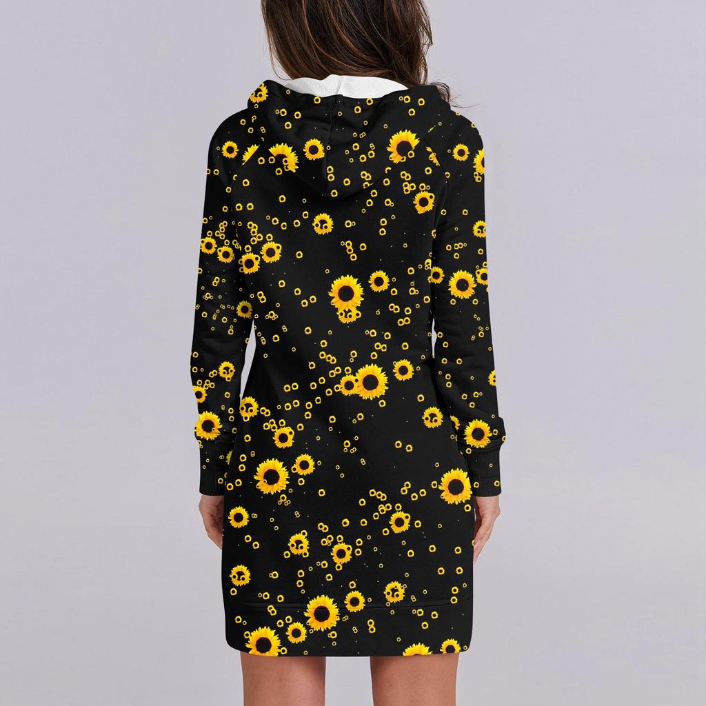 Womens Sweatshirt Dress Long Sleeve Hoodies Dresses Cute Floral Print Casual Hoodie With Pockets Fall And Winter