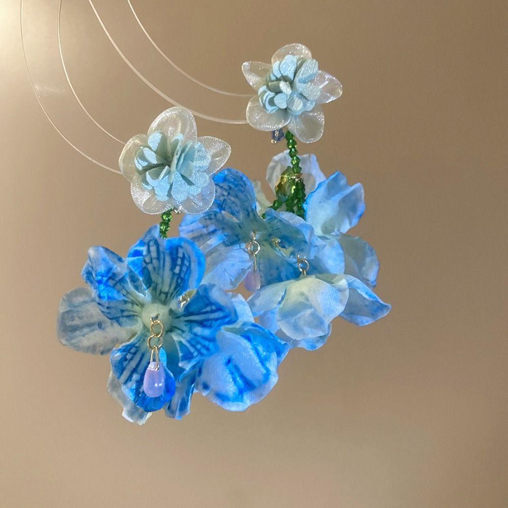 Beach Jewelry Simulated Flower Drop Earrings Silver Needle Vacation Style Earrings  Gift