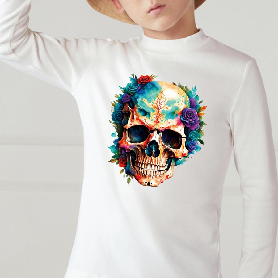 Iron-On Transfers Flower Skulls Thermal Press Vinyl A-Level Washable DIY Hoodies Tops Patch On Clothes Hiphop Skull