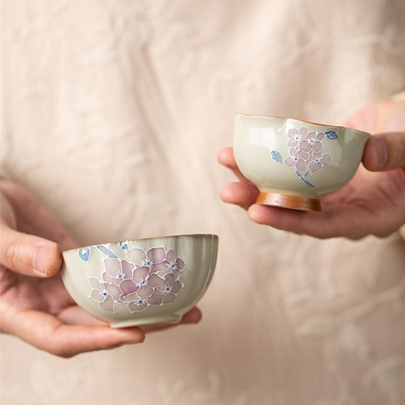 1 Pc Chinese Hand-painted Flowers Porcelain Tea Cup Handmade Ceramic Tea Bowl Household Personal Teacup Travel Portable Teaware
