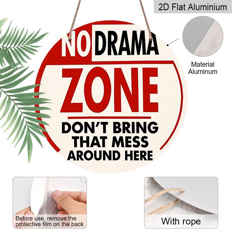 2D Flat 1pc, 8x8 in, No Drama Zone Aluminum Metal Sign, Decorative Signs & Plaques Printed Design, Front Door Porch Living Room Bedroom Home Decor
