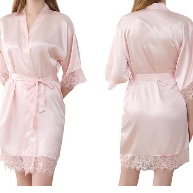 Sexy lace trim pure color home sleeping robe bathrobe women's pajamas