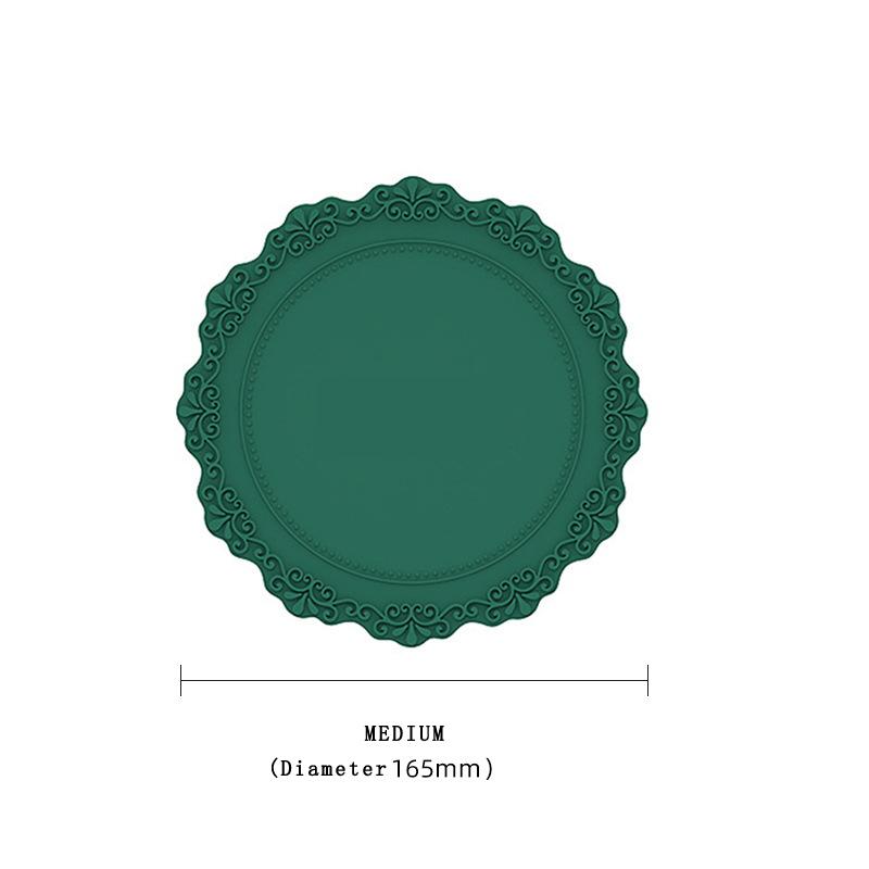 European Lace Silicone Table Mat Retro Embossed Heat Insulation Thickened Round Anti-Skidding Pad Kitchen Waterproof Placemat