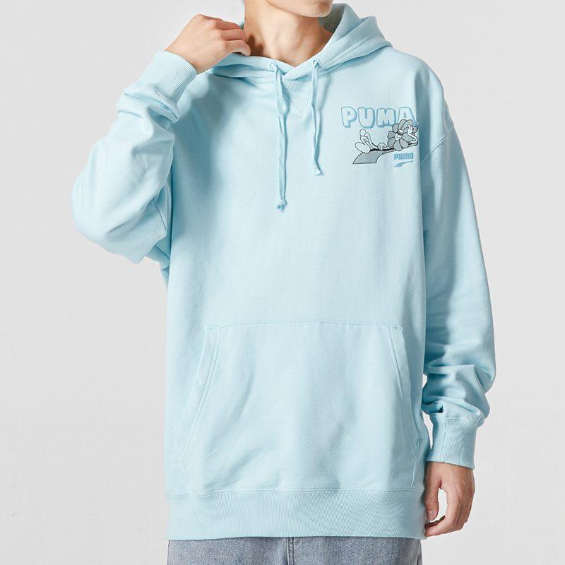 PUMA Downtown Sweatshirts Men's Sky Blue Hooded Moderate Regular 537753-30