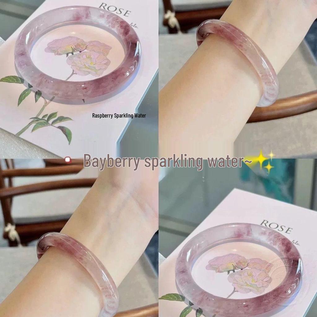 Raspberry Sparkling Water Chalcedony Dangle Bracelet: New Chinese Style Hanfu Accessory with 8mm Round Bar.