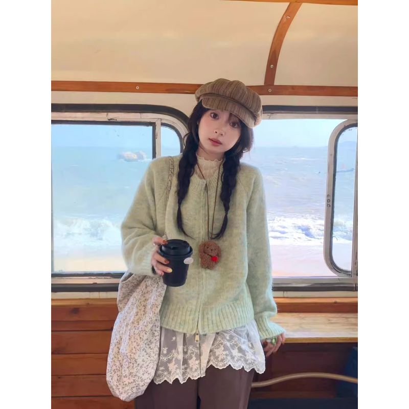 

Зеленый свитер верхняя одежда женская одежда 2025 Новая весна и осень Корейская серия Уникальный Супер Милый Праздный стиль Свободный вязаный кардиган Green Quality Edition S