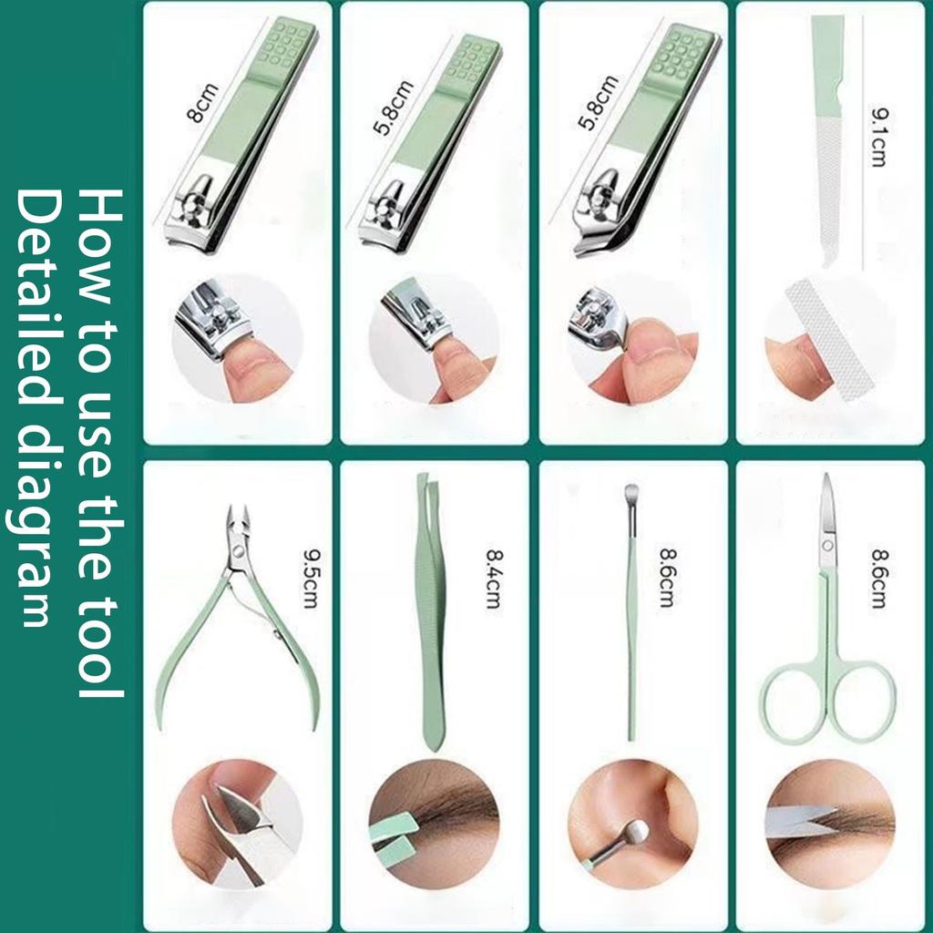 Clipper Set 16 Piece Nail Tools Matcha Green Pedicure Knife Nail Scissors Ear Pick Nail Clipper