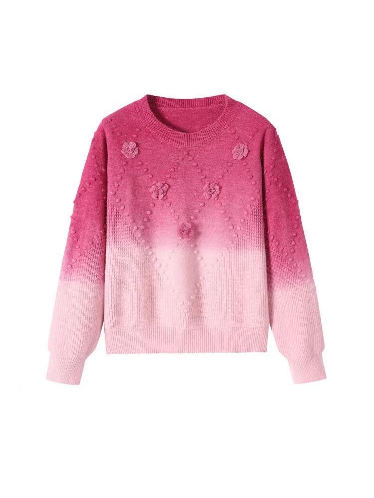 2025 Women's 3D Gradient Wool Sweater, Autumn/Winter, Long-Sleeve, Loose Fit