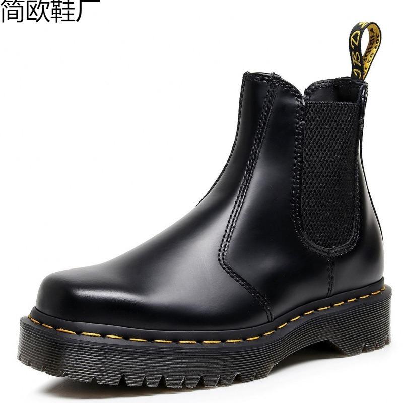 Chelsea Boots Women's Couple Motorcycle Boots Men's British Leather Short Boots Men's and Women's Casual Square Head