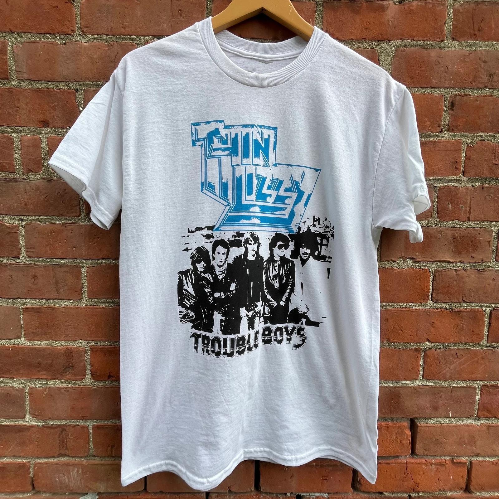 Men s and Women s T-shirts VTG Thin Lizzy Trouble Boy Heavy Cotton White L