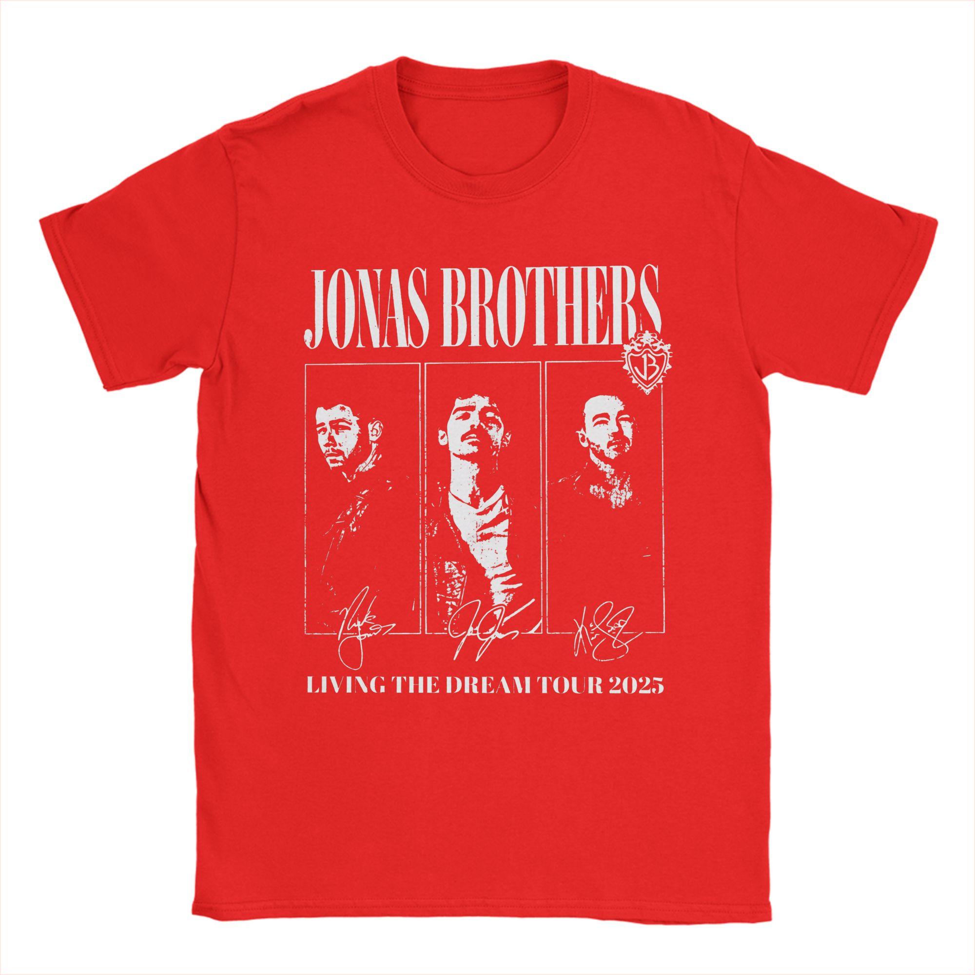 Jonas Brothers Living The Dream Tour T Shirts for Men 100 Cotton TShirt O Neck Tees Short Sleeve Clothes Graphic Printed S