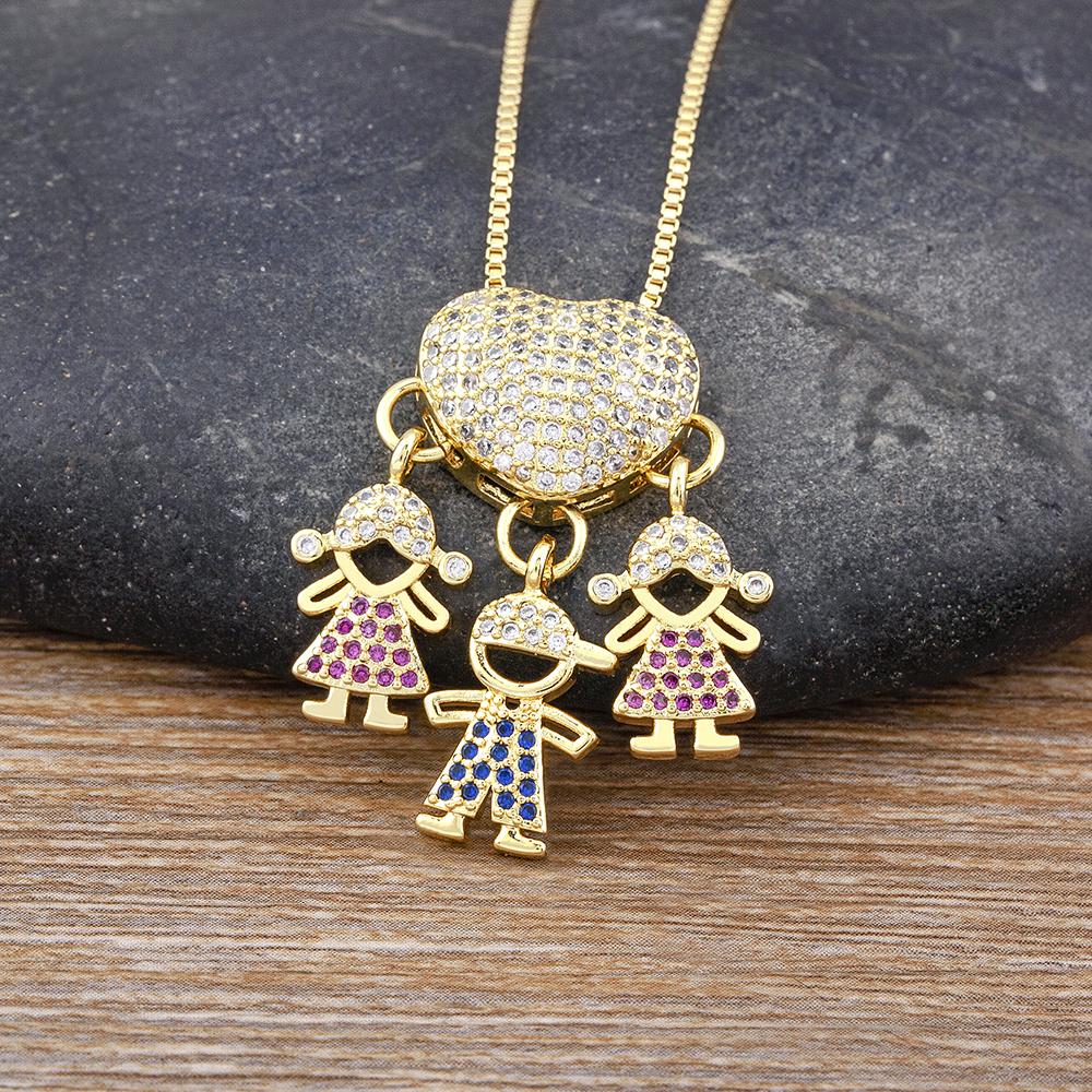 Nidin Luxury Fashion Girls Boys Inlaid Crystal Zircon Pendant Romantic Heart Necklace Exquisite Mother's Day Jewelry Gift