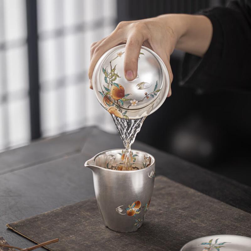 Gilded Silver Nine Peaches Gongfu Tea Set