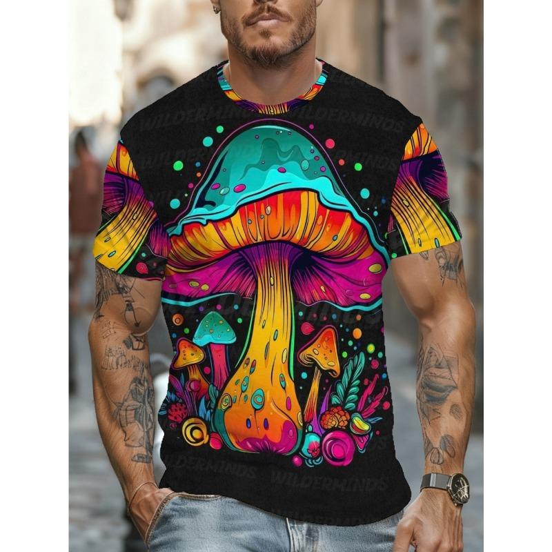 Funny Summer Men's 3D Mushroom Print T-Shirts Psychedelic Colors Streetwear Tee Casual Fashion Short Sleeves Top Mens Clothing