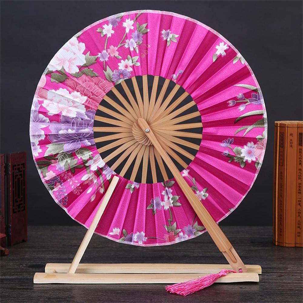New Japanese Sakura Flower Pocket Folding Hand Fan Round Circle Party Decor Gift Bamboo Windmill Folding Fan Chinese Fans