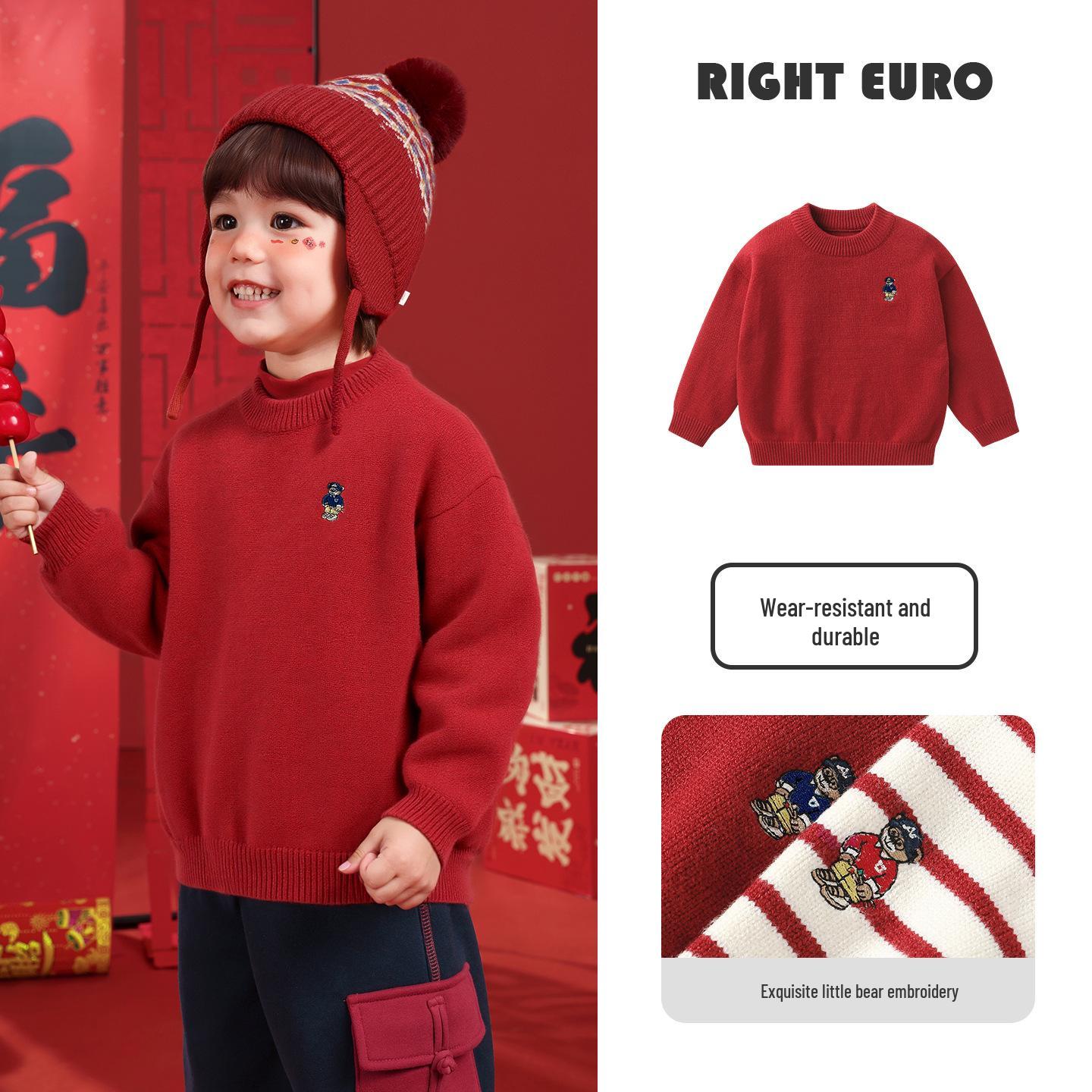 

European Boy s Thickened Pullover Knitwear for New Year 2025 - Autumn/Winter Toddler & Children s Clothing 90cm