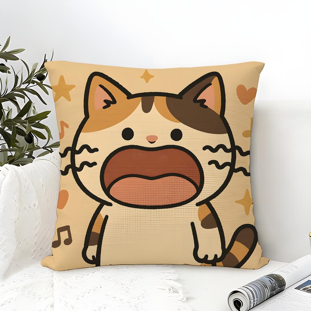 Funny And Silly Cat Pattern Pillow Case Cotton Linen Fabric Square Zipper Pillowcase Home Decorative Living Room