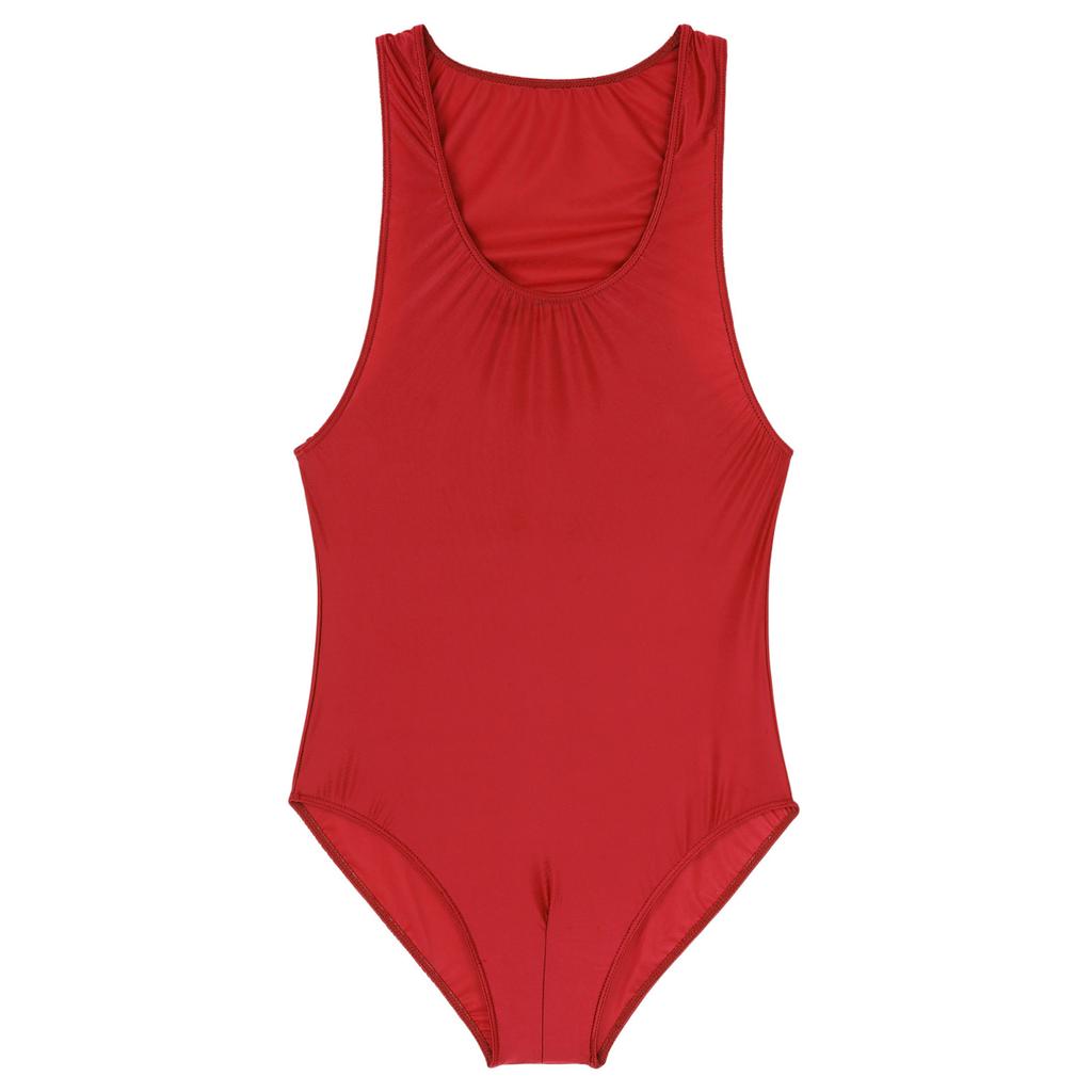Women One Piece Swimsuits Glossy Stretchy Sleeveless Sports Leotard Swimwear Skinny Jumpsuit