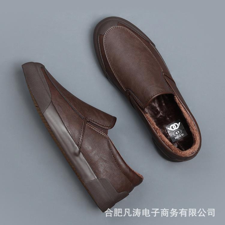 

Большие размеры 45 46 Новые высококачественные мужские хлопковые туфли Теплые короткие плюшевые зимние модные туфли без застежек Ботильоны повседневная обувь 36 темно-коричневого