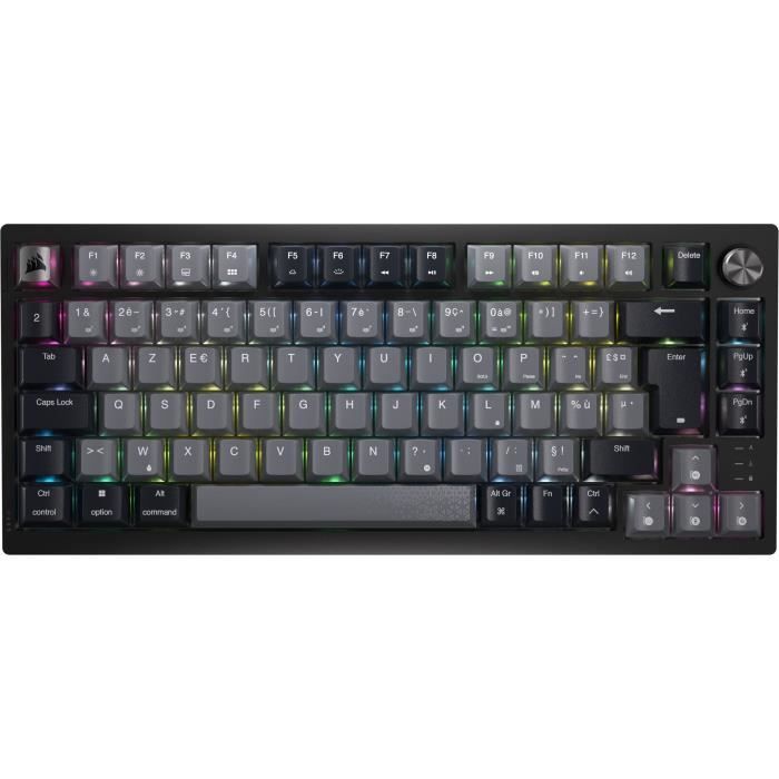 Clavier gaming mécanique sans fil - corsair - k65 plus wireless - noir et gris