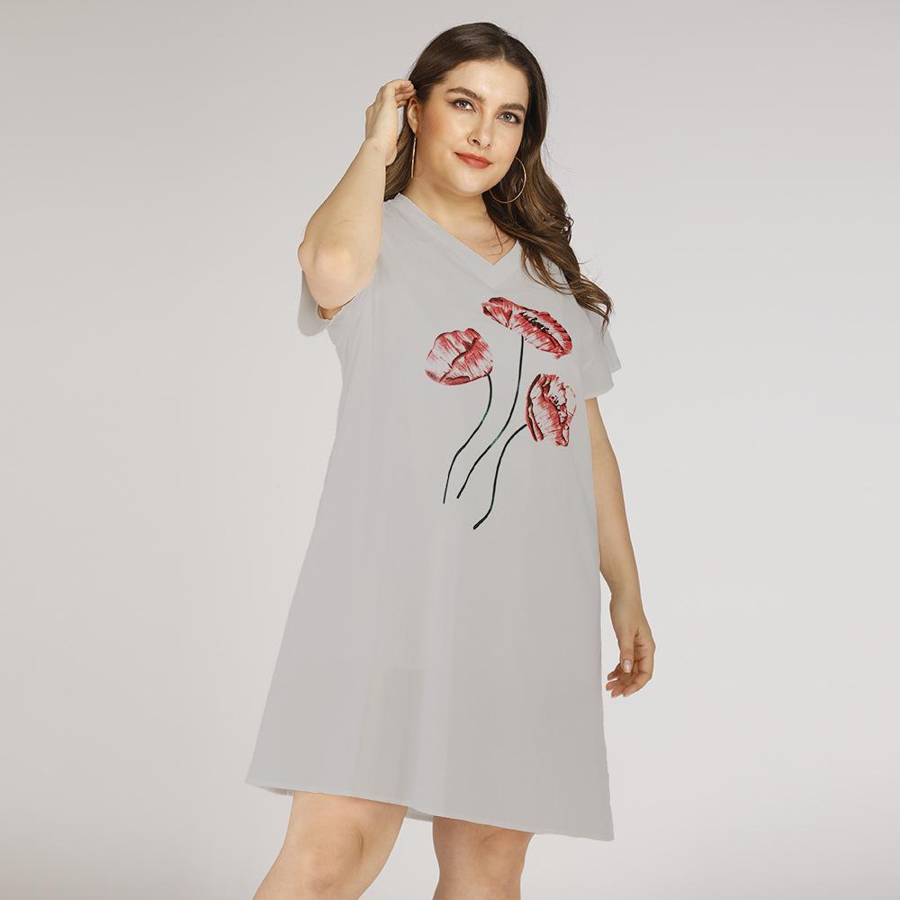 

Летнее женское платье большого размера с v-образным вырезом, повседневное свободное платье с короткими рукавами и принтом 4XL серый