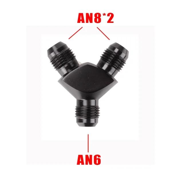 High Quality Y Block Adapter Fittings Adaptor AN4 AN6 AN8 AN10 Black Y Type Oil Pipe Joint Male Thread Fuel Hose Fitting