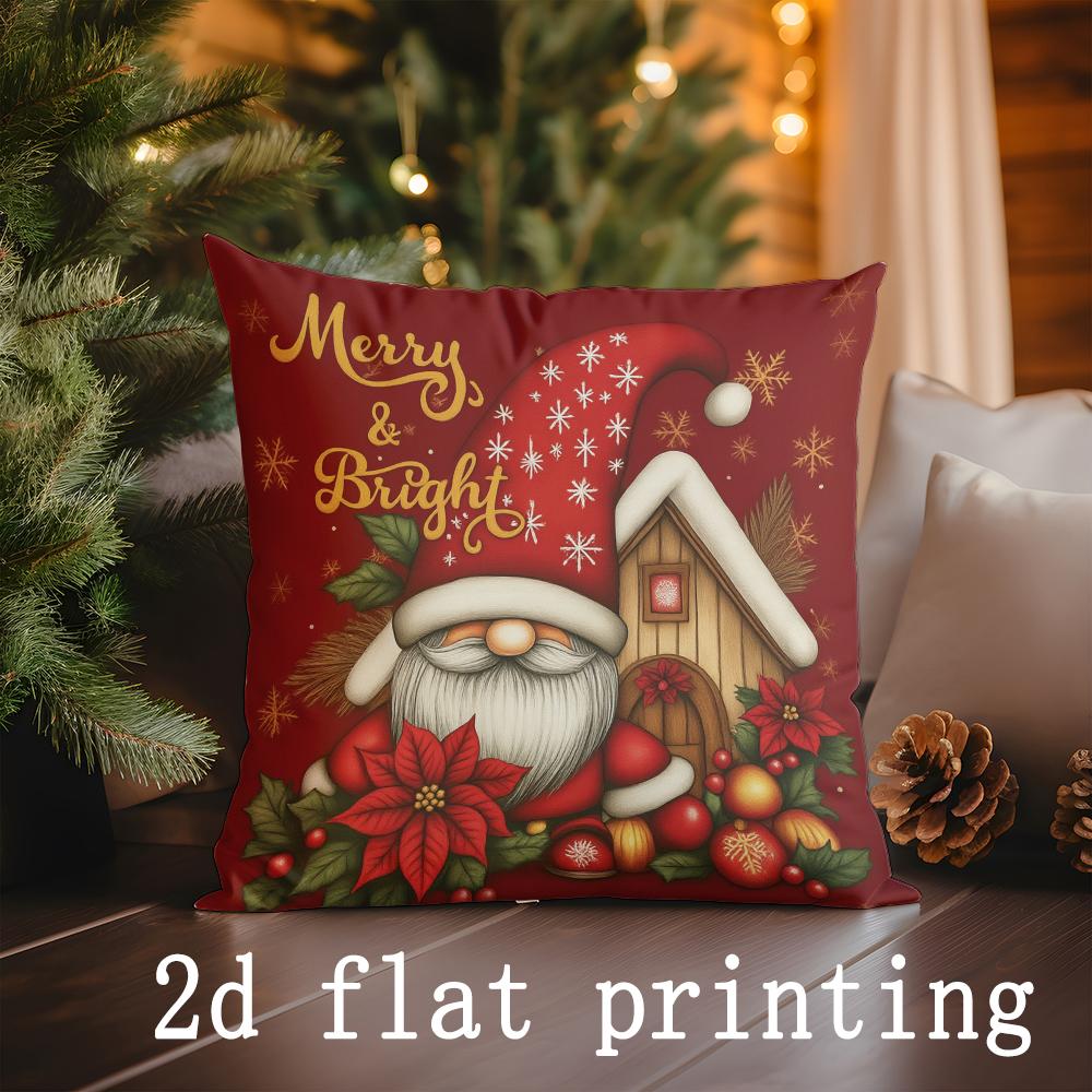 Home Decor Santa-themed Merry & Bright Holiday Pillows Pattern Cushion Cover Suitable for Sofa Bedroom Car Pillow Cover