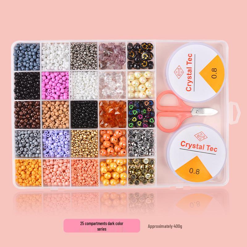 25-Grid Glass Rice Beads DIY Set: Children's Handmade Necklace & Bracelet Beading Kit